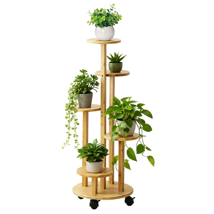 Hoher und niedriger Bambus-Blumenständer, Scheibenblumenständer, Pothos-Blumentopfständer mit Rädern