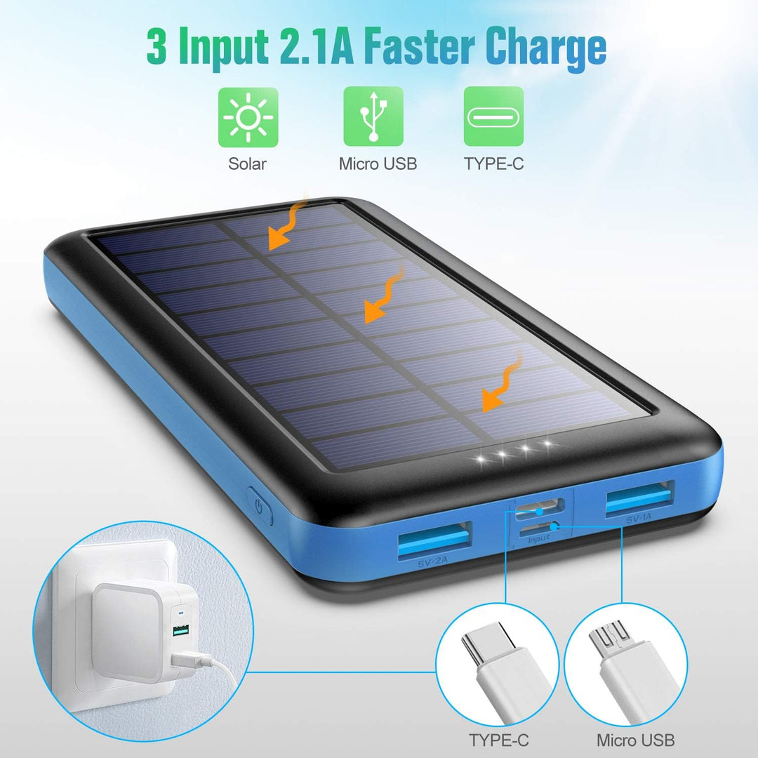Feob Solar Powerbank 26800mAh, [2026 Upgrade Steuerungs-IC] Solar Ladegerät 2 USB Aufladen Externer
