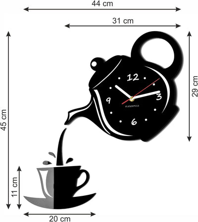 FLEXISTYLE Moderne Wanduhr für die Küche Tasse Und Kanne, 45 cm x 45 cm, 3D, leise, Design, Made in