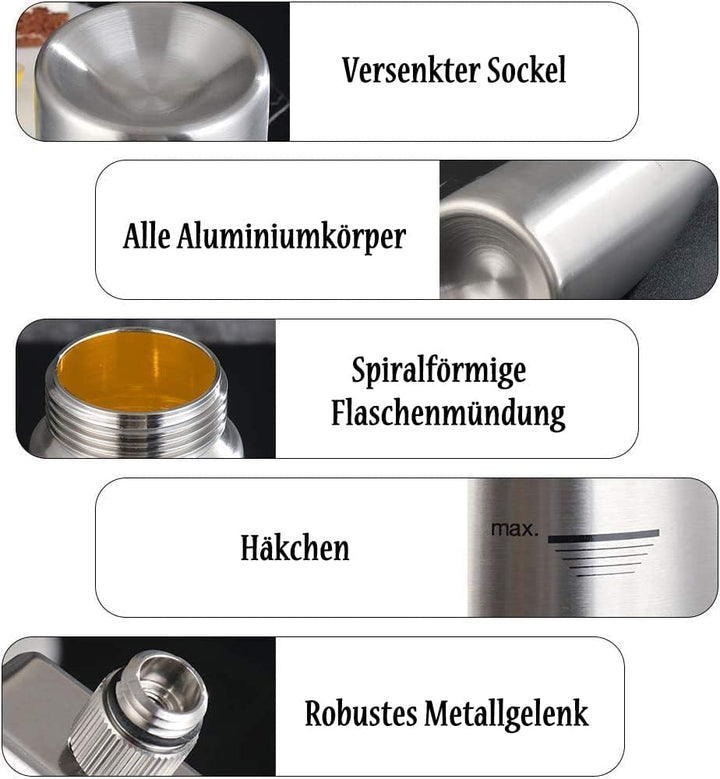 Comforty Sahnespender-Edelstahl 250ML,Edelstahl Sahnesyphon mit 6 Dekorations-Düsen und 1 Reinigungs