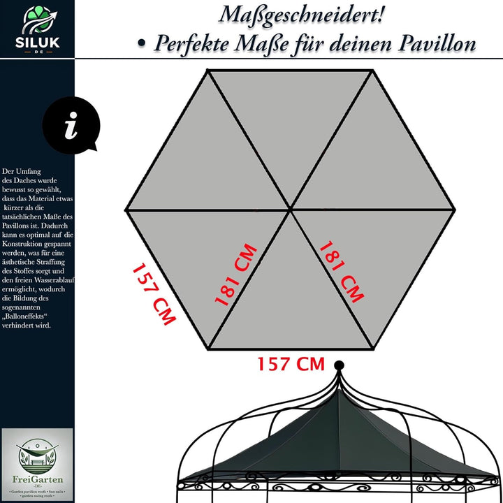 freigarten.de Ersatzdach für Pavillon Modena 6-eck 320cm Wasserdicht Material: Panama PCV Soft 370g/