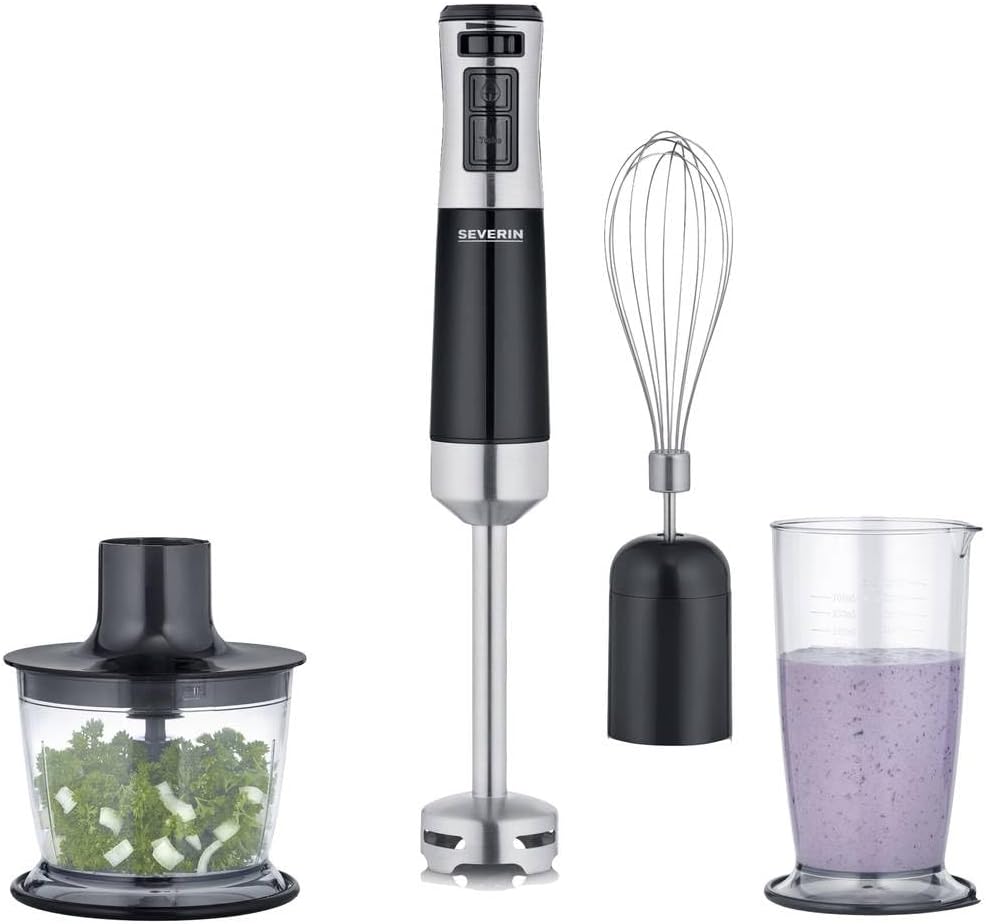 SEVERIN Stabmixer mit Zubehör-Set, Mixstab mit stufenloser Geschwindigkeitseinstellung, mit Pürierst