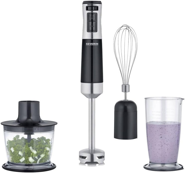 SEVERIN Stabmixer mit Zubehör-Set, Mixstab mit stufenloser Geschwindigkeitseinstellung, mit Pürierst