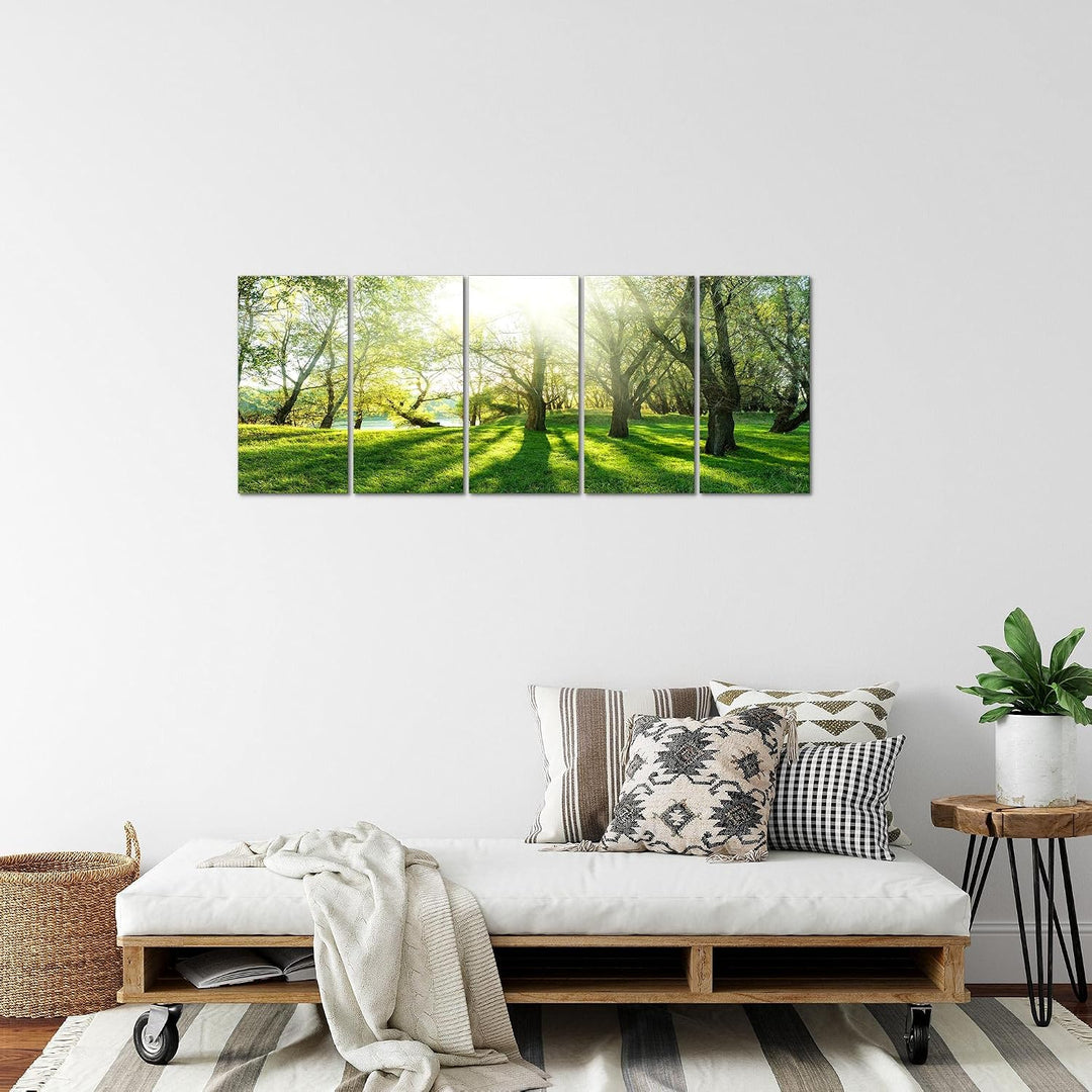 Runa Art Bild Wald Landschaft Wandbilder auf Vlies Leinwand 5 Teilig Wanddekoration Schlafzimmer Woh