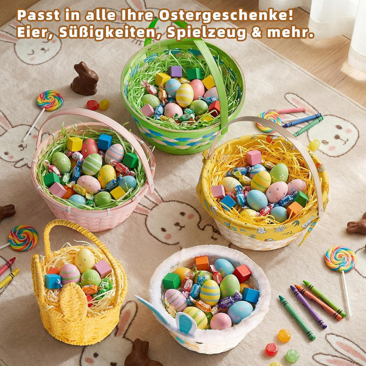 Lanpn Handgefertigte Osterkörbchen mit Henkel 3er Set aus Natur Wicker Baskets Pastellrosa Blau Grün