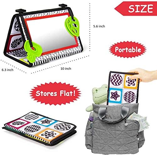 Tummy Time Spiegel Flip Baby Spiegel Boden Spiegel Faltbar mit hohen Kontrastmustern und Beissring A