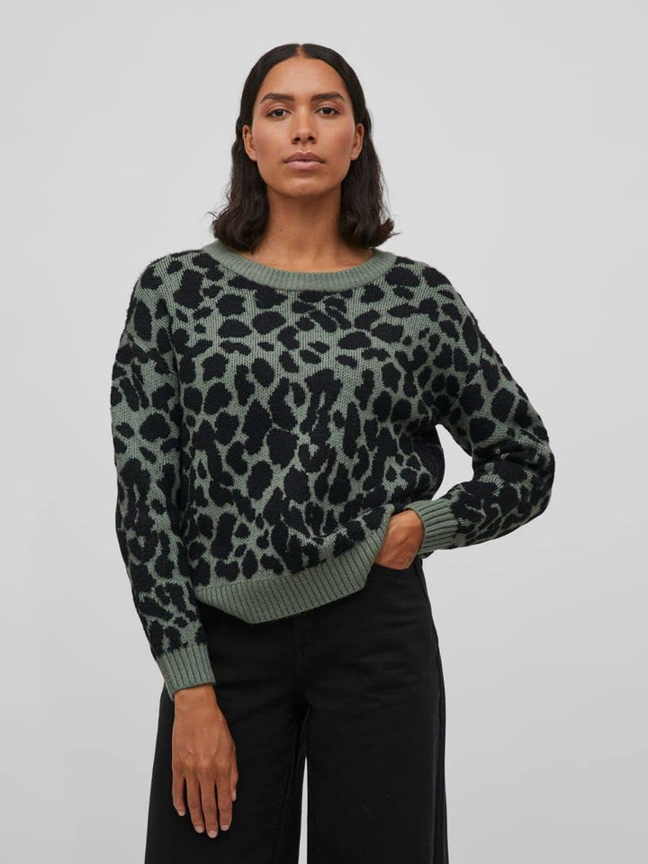 Vila Damen Viril Feami Mix O-Neck L/S Knit Top-noos Pullover M Laurel Wreath/Detail:with Black, M La