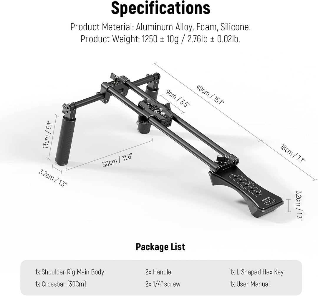 NEEWER Universal Shoulder Rig Set, 16"/40cm Erweitertes 15mm Stange Unterstützung System Kamerastabi