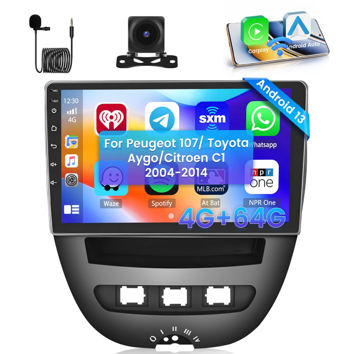 Hikity [4+64GB] Android 15 Autoradio CarPlay Android Auto Wireless für Peugeot 107/ Toyota Aygo/Citr