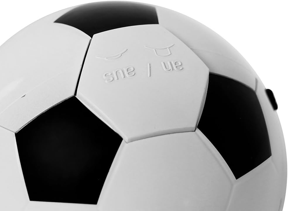 MPM Quality Design Kinder Wecker aus Kunststoff, Fussball Form und Motiv, Weiss/Schwarz, Quarz-Sweep