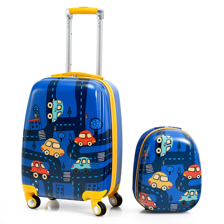 GOPLUS 2 TLG. Kinderkoffer mit Rucksack Kinder Reisekoffer Set Kinder Trolly Kinder Gepäck (Cartoon-