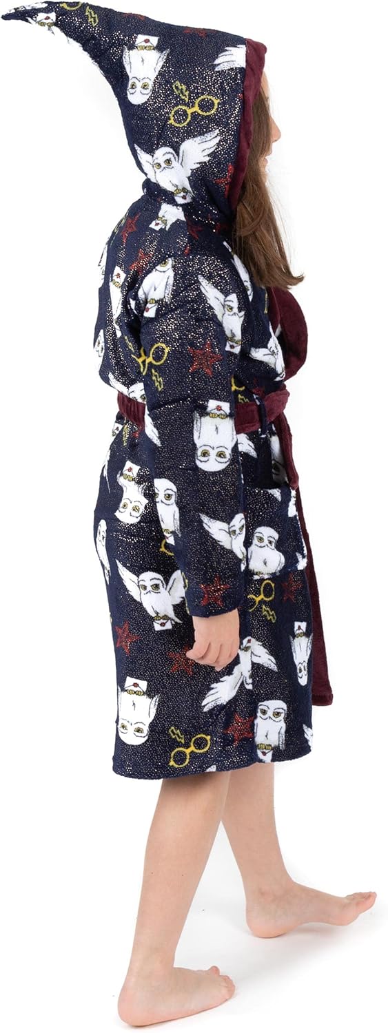 Harry Potter-Bademantel für Mädchen | Kinder Zwei Optionen Rot Hogwarts ODER Blau Hedwig Pyjama-Robe
