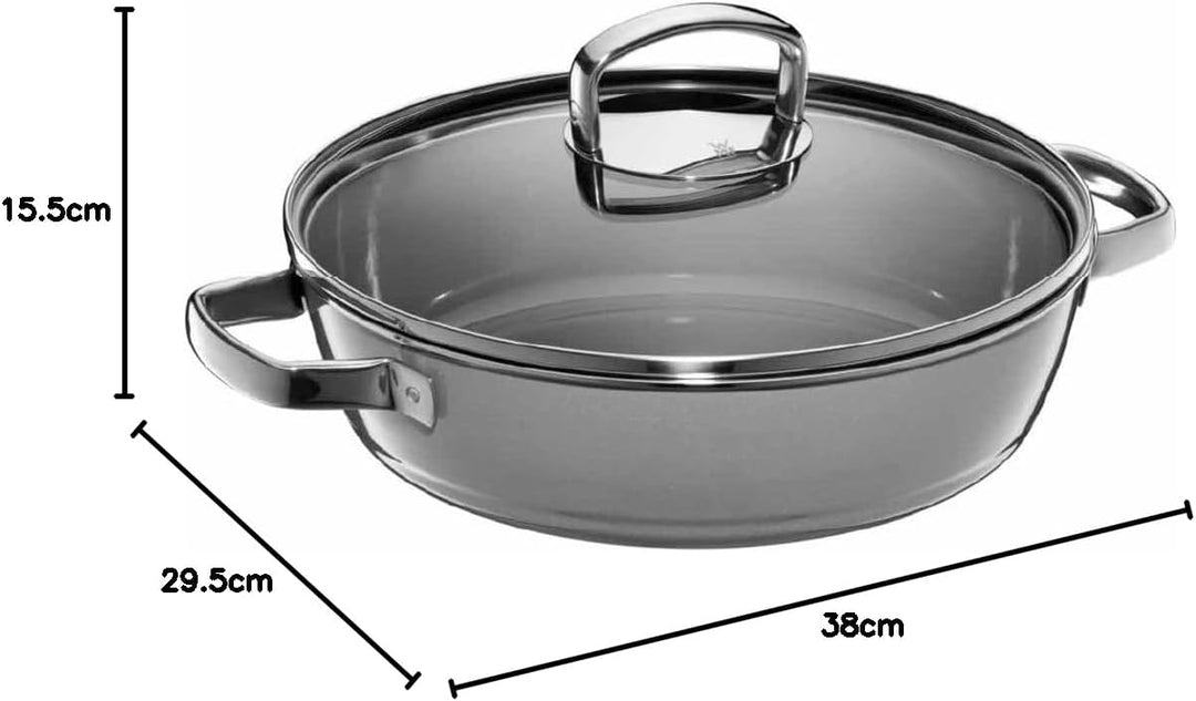 WMF Fusiontec Mineral Schmorpfanne 28 cm Induktion, Bräter mit Glasdeckel, Schmortopf 4,1l, hoher Ra