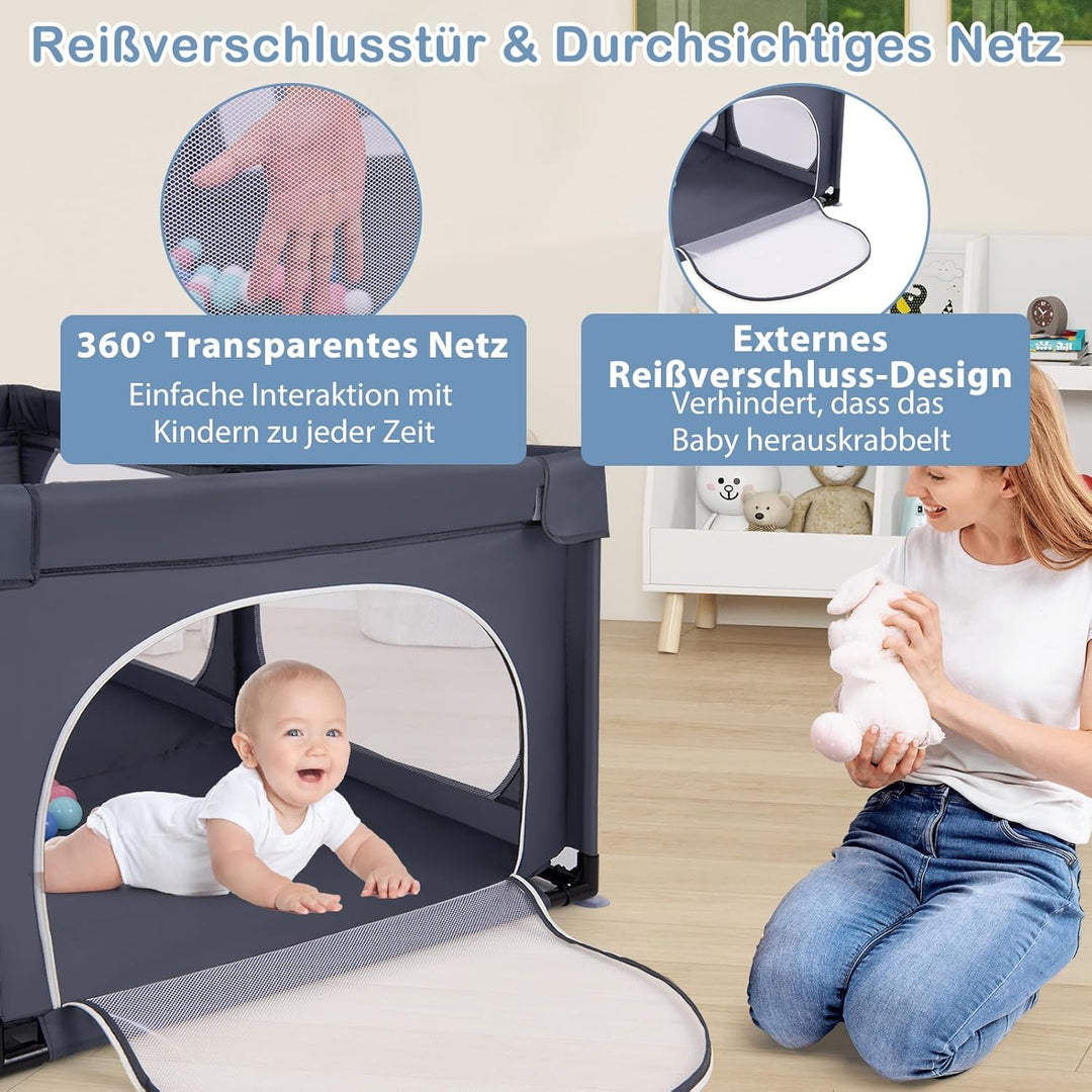 DREAMADE Laufstall Baby, 189 x 158 cm Laufgitter mit 4 Zugringen & 50 Ocean Bällen & Tragetasche, Gr