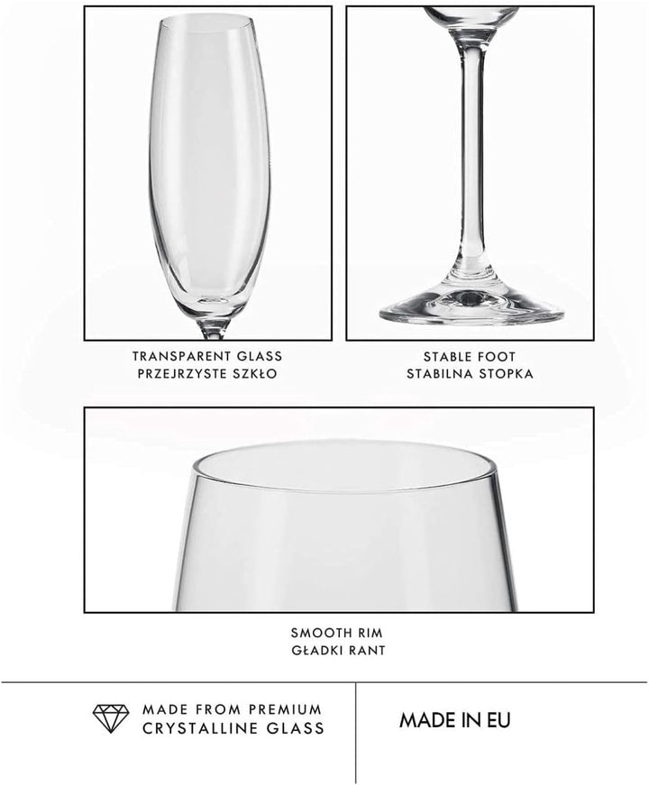 KROSNO Sektgläser Champagner-Gläser Sektflöten | Set von 6 | 200 ML | Venezia Kollektion | Perfekt f