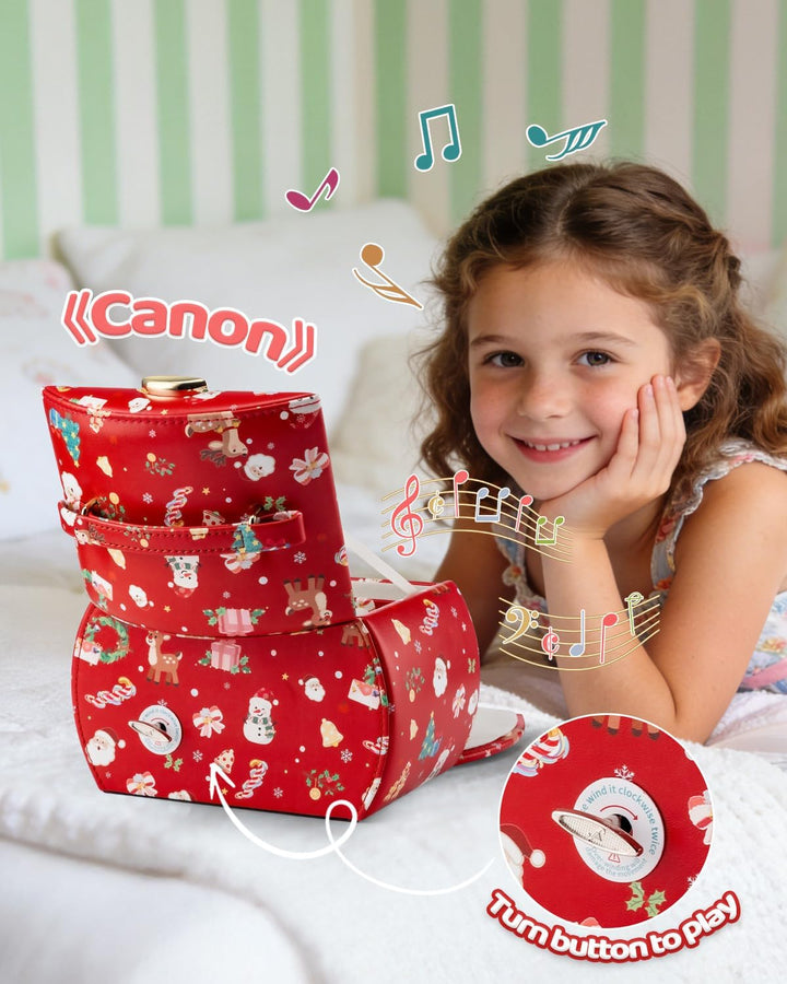 VLANDO Weihnachten Spieluhr Schmuckkästchen für Mädchen,Abschliessbar mit Schubladen, Mädchen Gesche