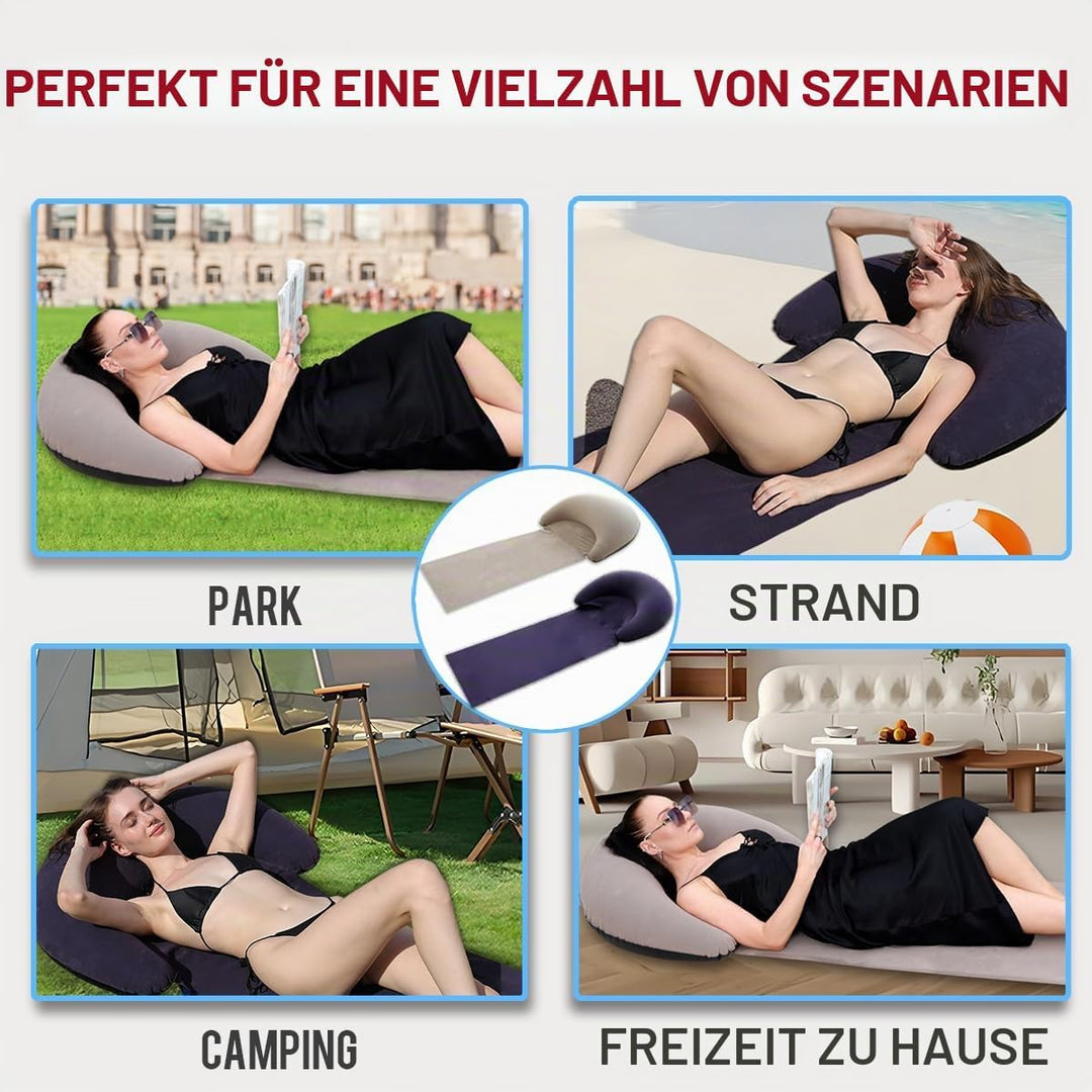 Aufblasbare Strandmatte Loungesessel, Outdoor-Sonnenbaden-Isomatte mit aufblasbarem Kissen, tragbare
