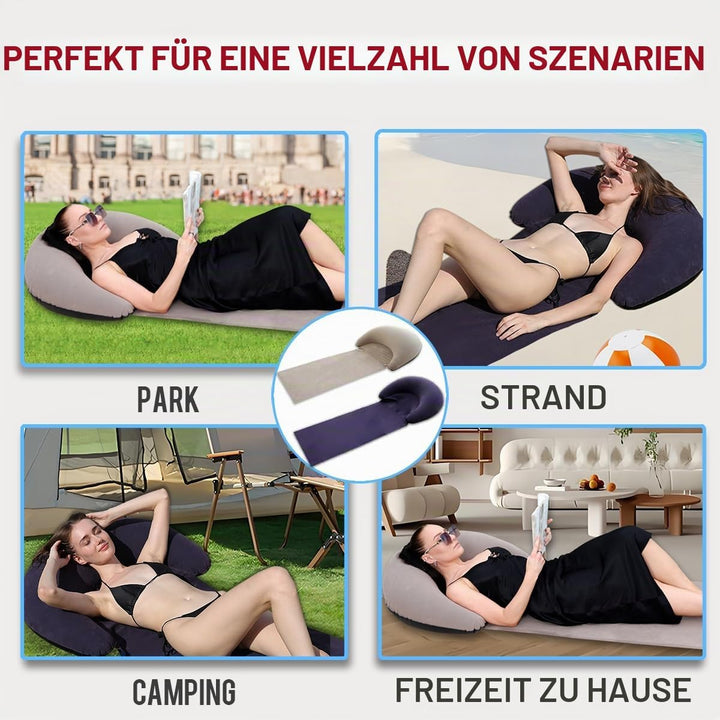 Aufblasbare Strandmatte Loungesessel, Outdoor-Sonnenbaden-Isomatte mit aufblasbarem Kissen, tragbare