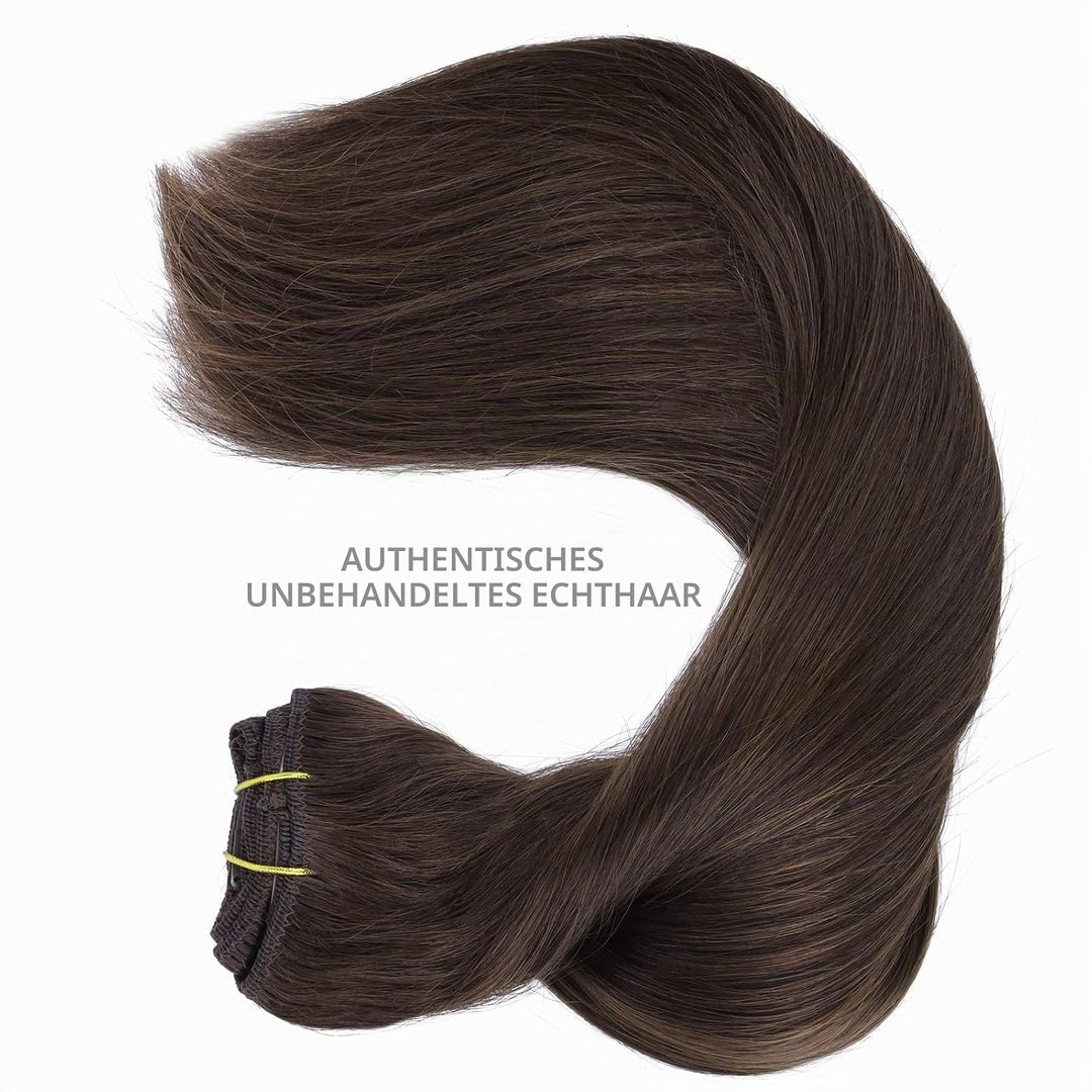 WENNALIFE Haarverlängerung mit Clip, Naturhaar, 150 g, 35 cm, 9 Stück, Dunkelbraun, Hellbraun, Exten