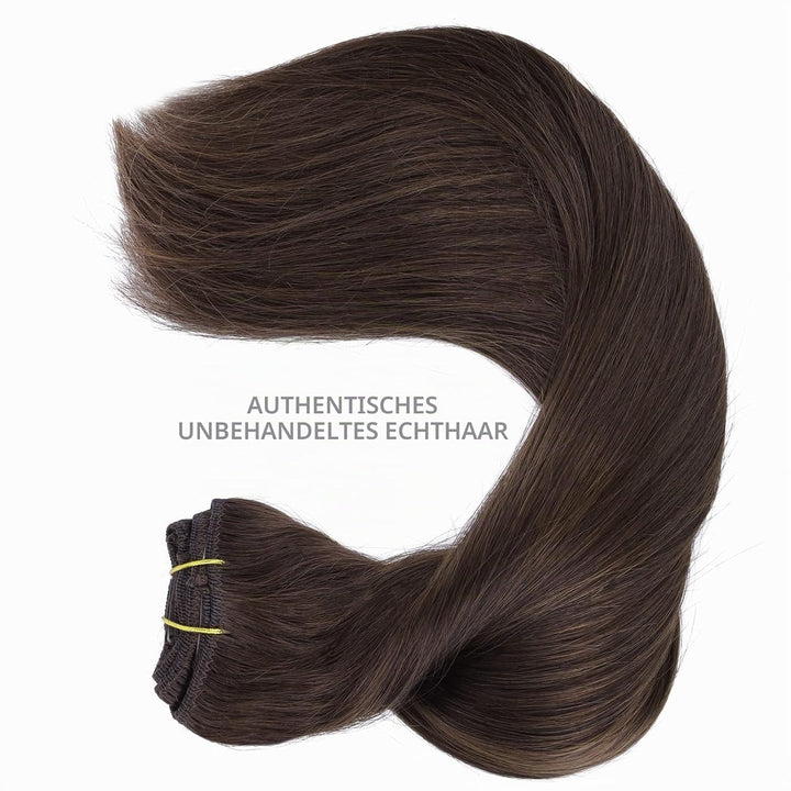 WENNALIFE Haarverlängerung mit Clip, Naturhaar, 150 g, 35 cm, 9 Stück, Dunkelbraun, Hellbraun, Exten