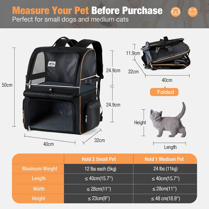 Lekespring Doppellagige Katzen Rucksack für 2 Katzen Grosse Katzen Transport Rucksack Faltbare Haust
