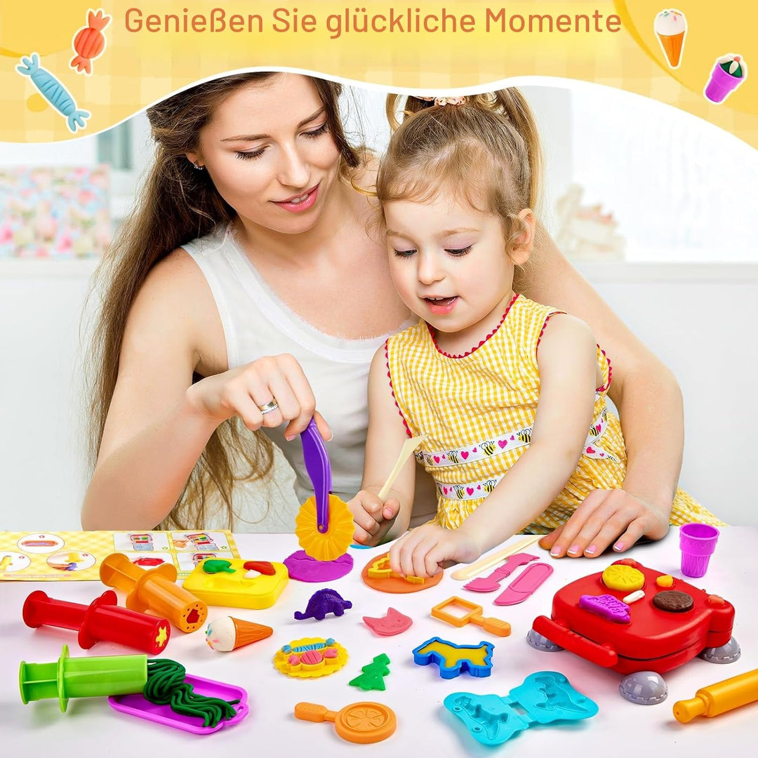54 Stück Knete Zubehör Set, Knetwerkzeug für Kinder Formen Enthalten Burger Eiscreme, Nudelmaschine,