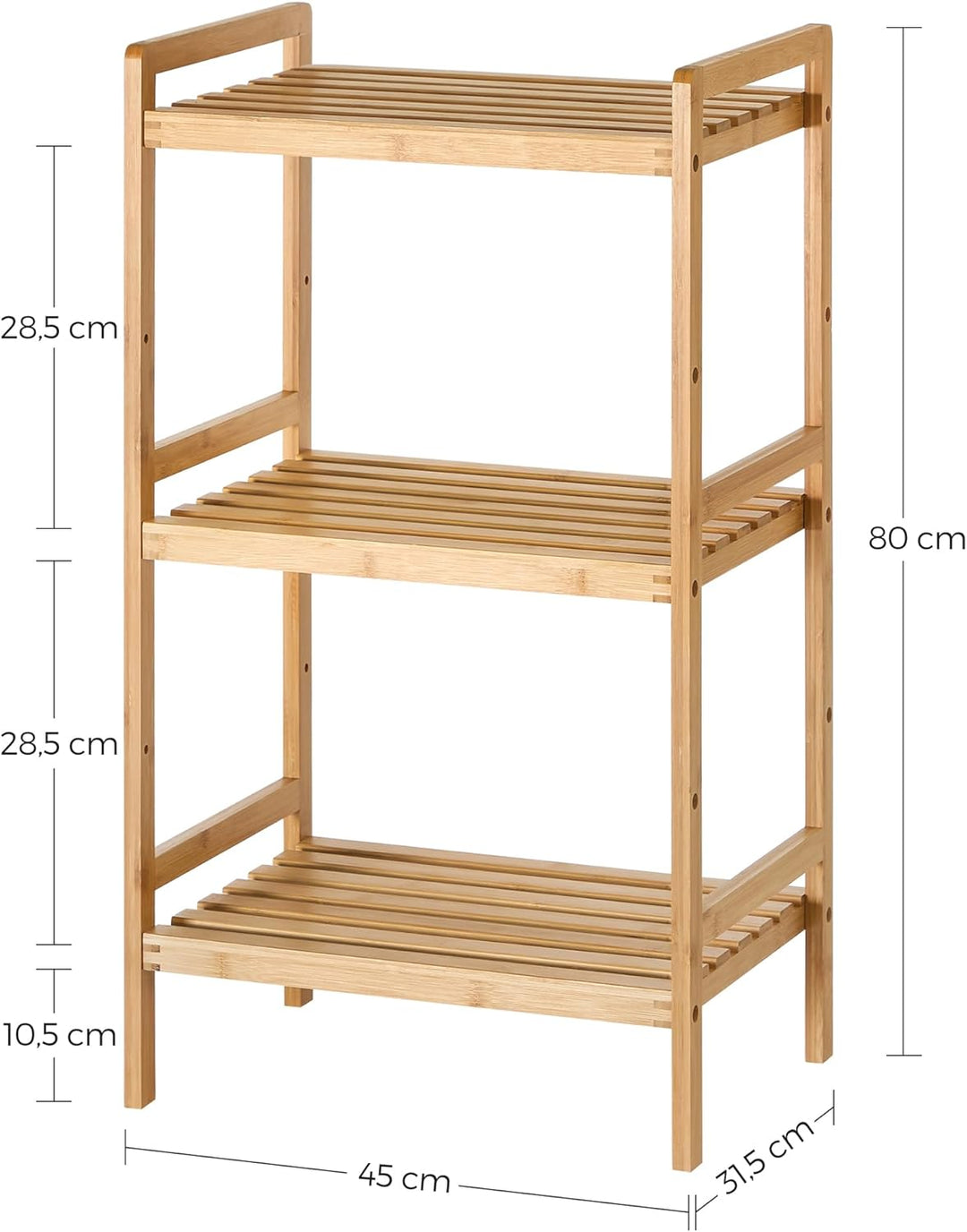 SONGMICS Bambusregal, Küchenregal, Badregal, Bücherregal, Standregal mit 3 Ablagen, 31,5 x 45 x 80 c