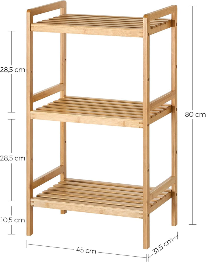 SONGMICS Bambusregal, Küchenregal, Badregal, Bücherregal, Standregal mit 3 Ablagen, 31,5 x 45 x 80 c