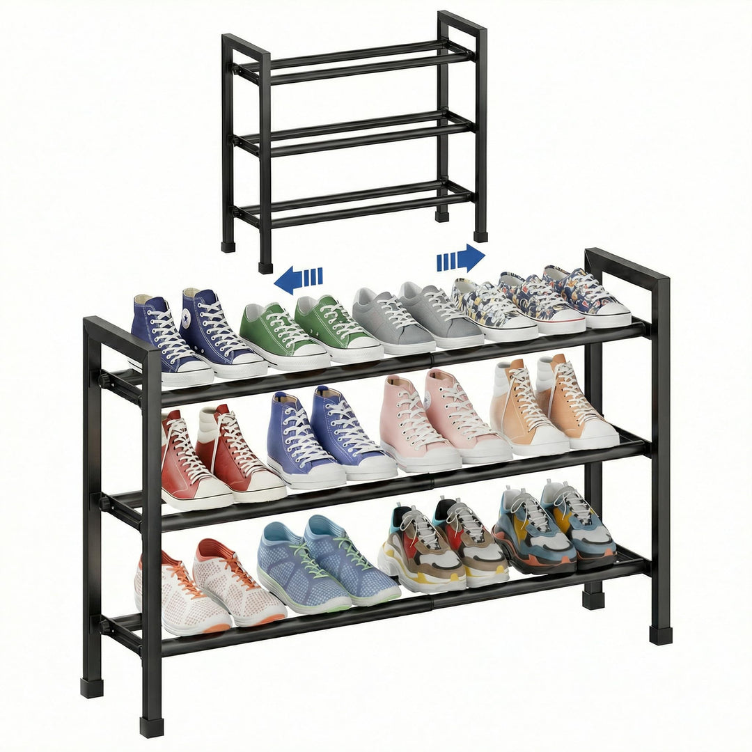 Schuhregal Platzsparend, 3 Etagen Schuhablage Ausziehbar 46.7-83.8cm | Schuhaufbewahrung Metall für