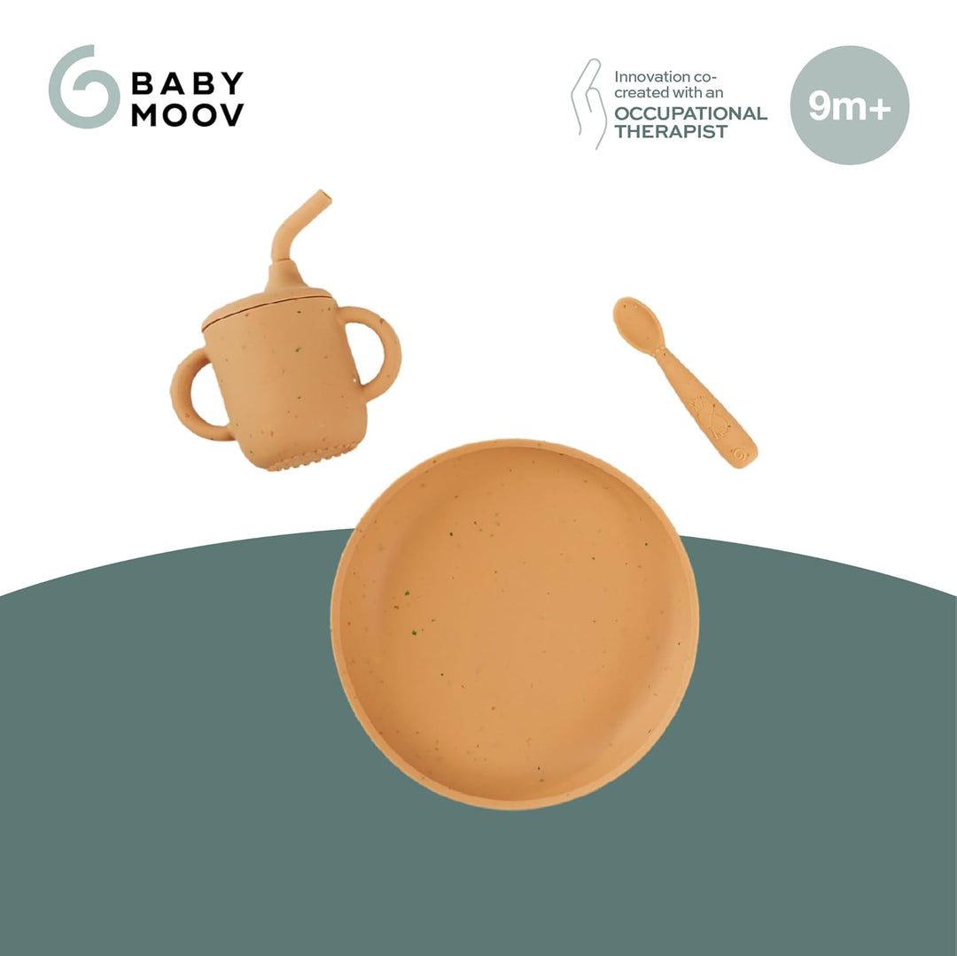Babymoov Baby Geschirrset Little Arty - ab 9 Monate - 3er Set Silikon, Trinklernbecher, Teller mit S