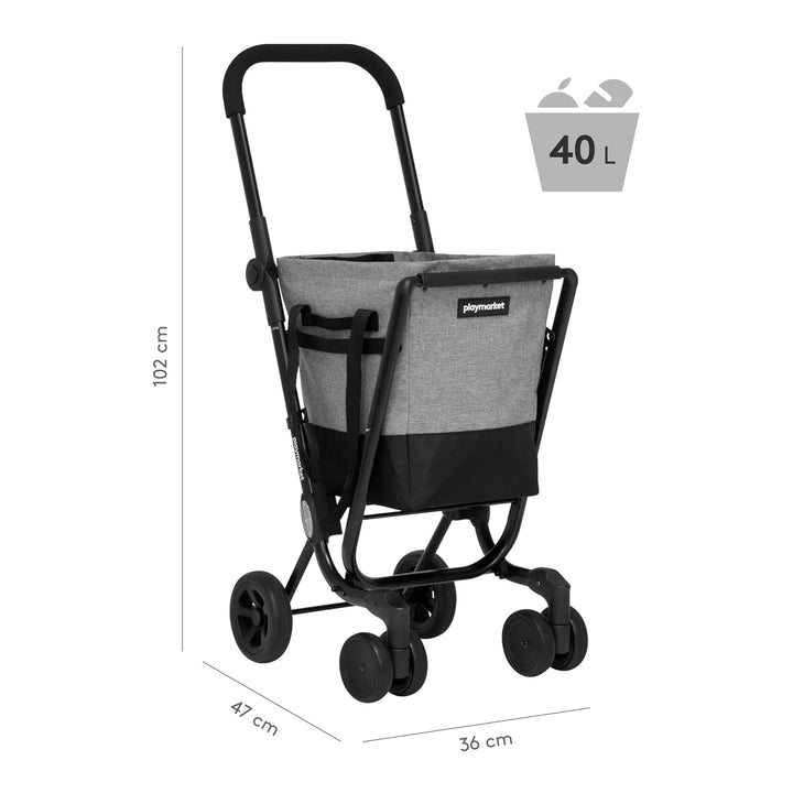 Playmarket Easy Go Einkaufstrolley, faltbar, mit Abnehmbarer Tasche (Textured) ,40 L Schwarz-grau, S