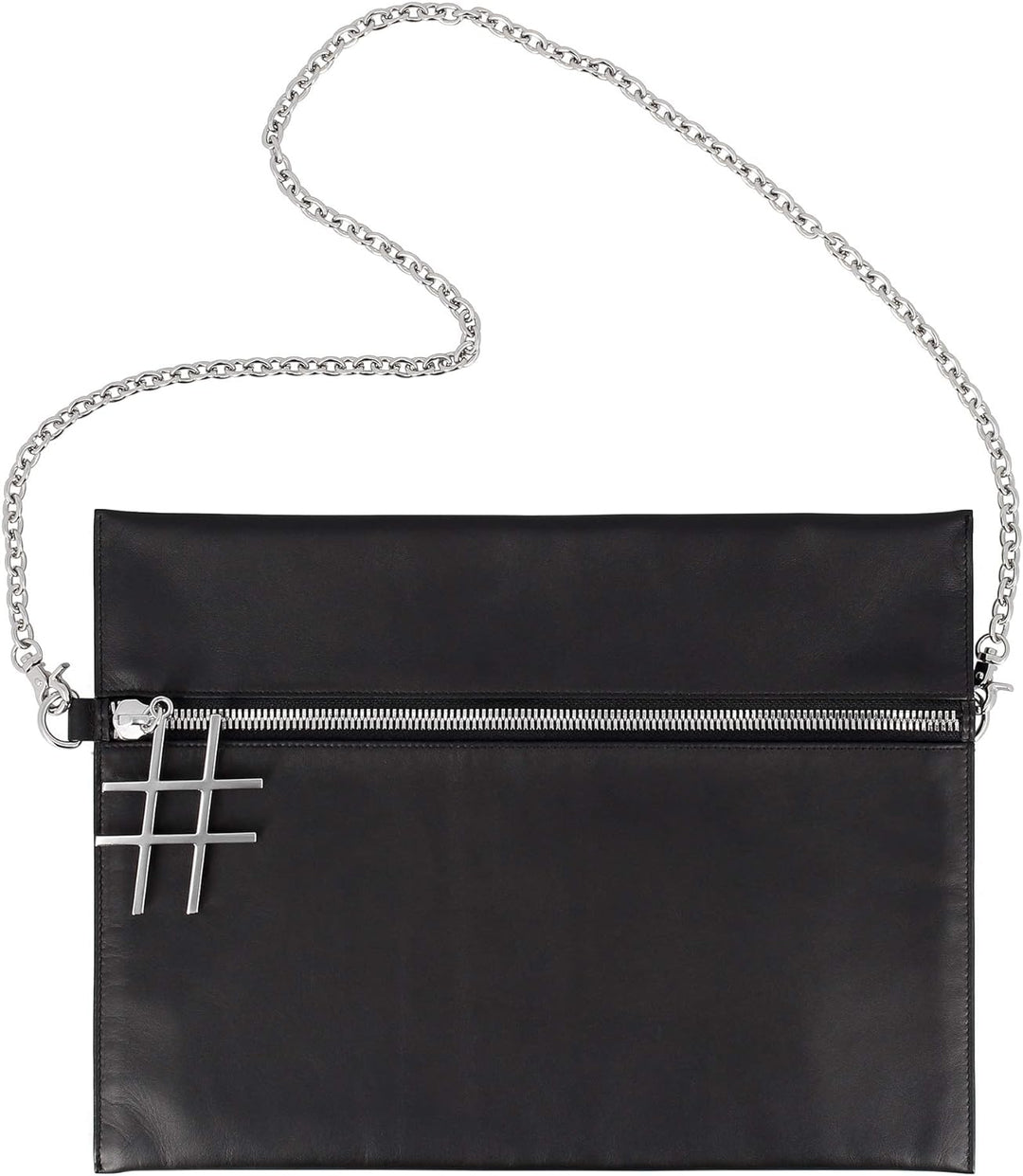 DUDU Schulter-Tasche Schwarz Damen aus Leder mit Kette Elegant Flaches Design mit Reissverschluss Sc