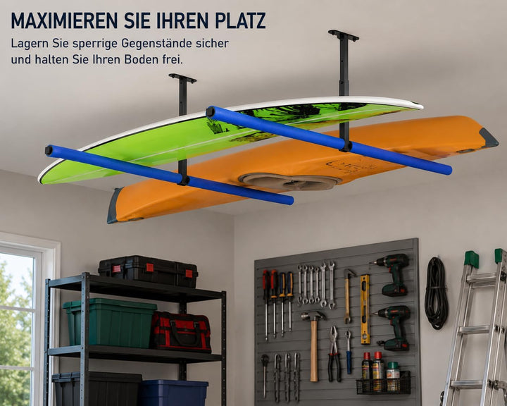 QLS Hängeregal Deckenhalterung 2-seitig aus pulverbeschichtetem Stahl 2 x 80 cm Höhenverstellbar 27–