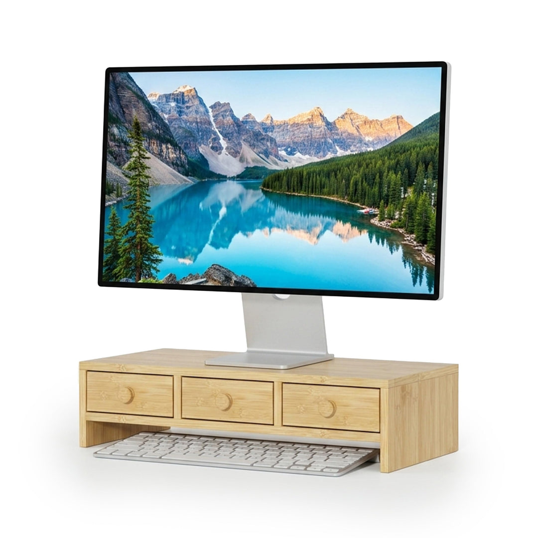 Relaxdays Monitorständer, 3 Schubladen, HxBxT: 12,5 x 51 x 24 cm, MDF, Monitorerhöhung Schreibtisch,