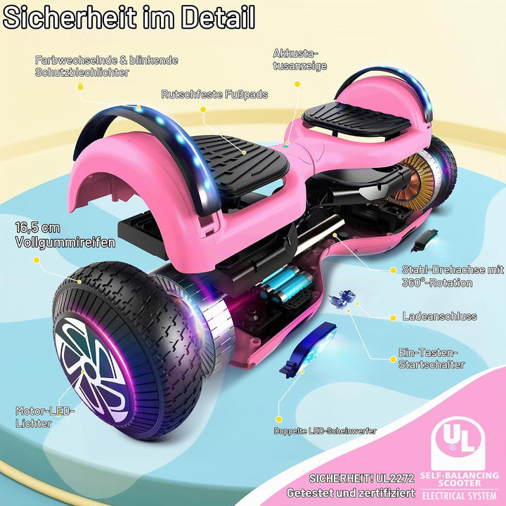 SISIGAD Hoverboard, Auto-équilibré Gyropode électrique 6.5 Pouce Hoverboard Hover Scooter Board avec