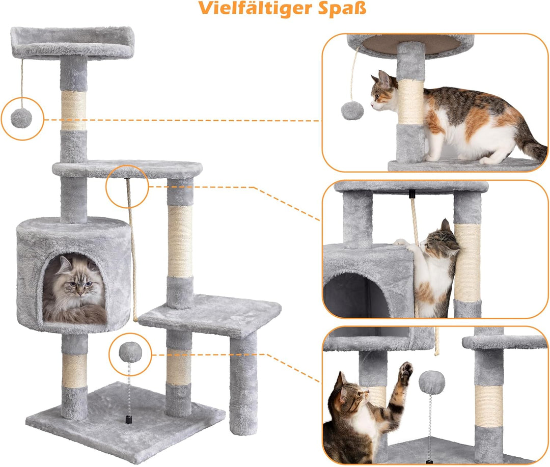 Kratzbaum, 112 cm Katzenbaum Stabil Katzenkratzbaum, Aktivitätskratzbäume mit Kratzsäule Grosser Pla