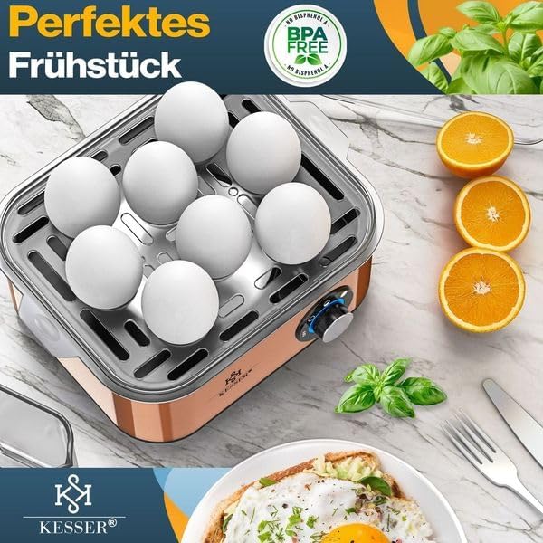 KESSER® Eierkocher für 1 bis 8 Eier elektrisch aus Edelstahl 500W & Warmhaltefunktion | LED-Drehscha