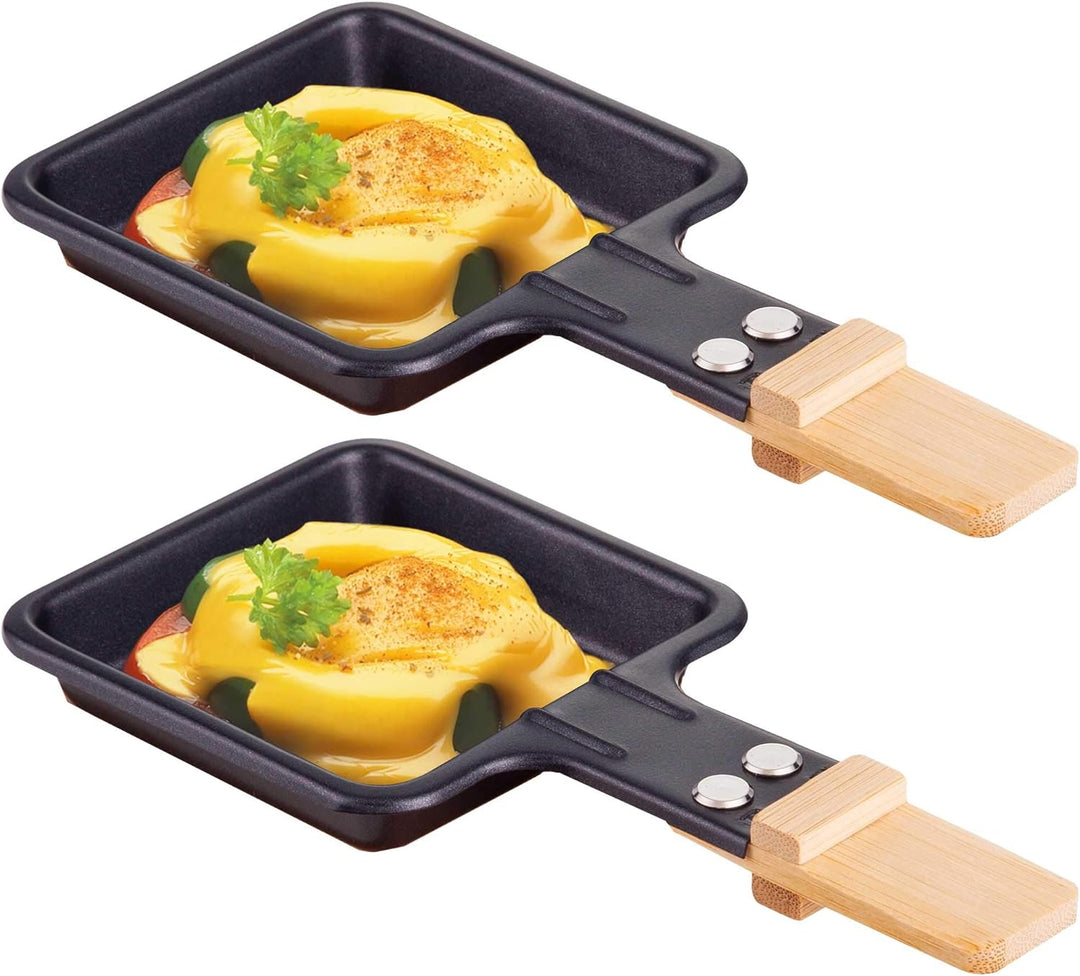Syntrox Germany Raclette Grill Pfännchen viereckig mit Bambusgriff (2)