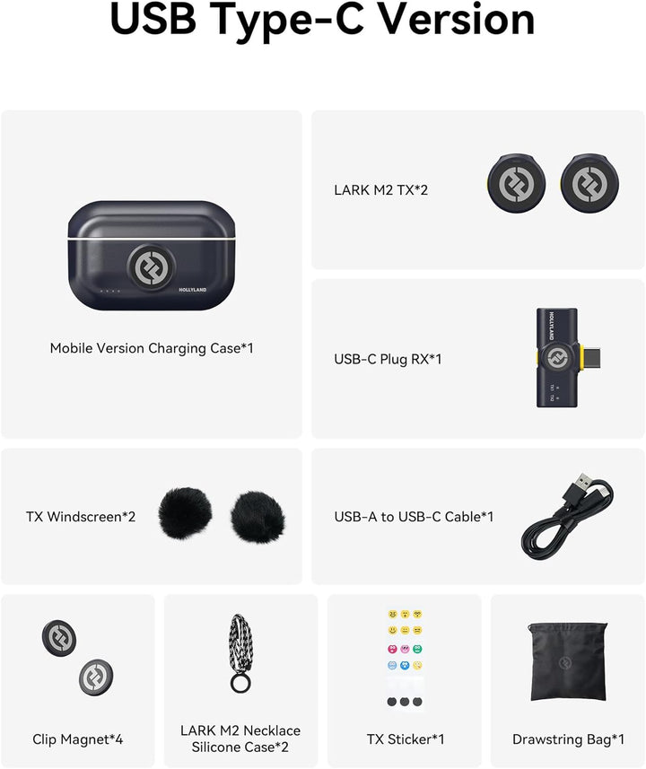 Hollyland Lark M2 Wireless Lavalier Mikrofon USB C für Android Handy iPhone 15, 48kHz/24 bit Hi-Fi A
