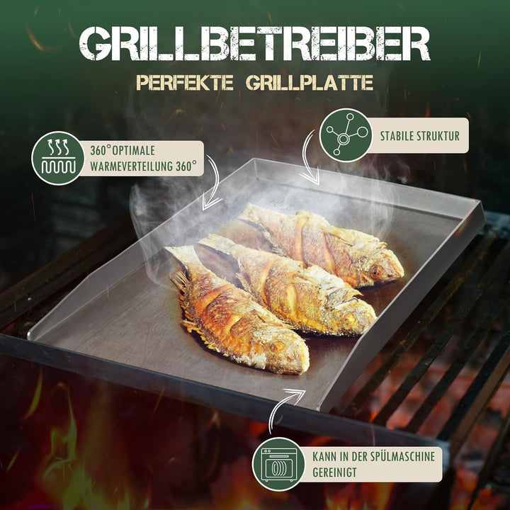 Edelstahl Plancha Grillplatte 28 x 20cm-Massiver Edelstahl- Grillplatte für Gas & Kohlegrill, Grillz