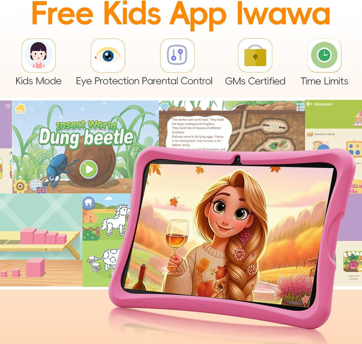 DigiLand 10,1-Zoll-Kinder-Tablet, Android 15-Tablets mit Schutzhülle, RAM 6GB + ROM 32GB, 1280 * 800