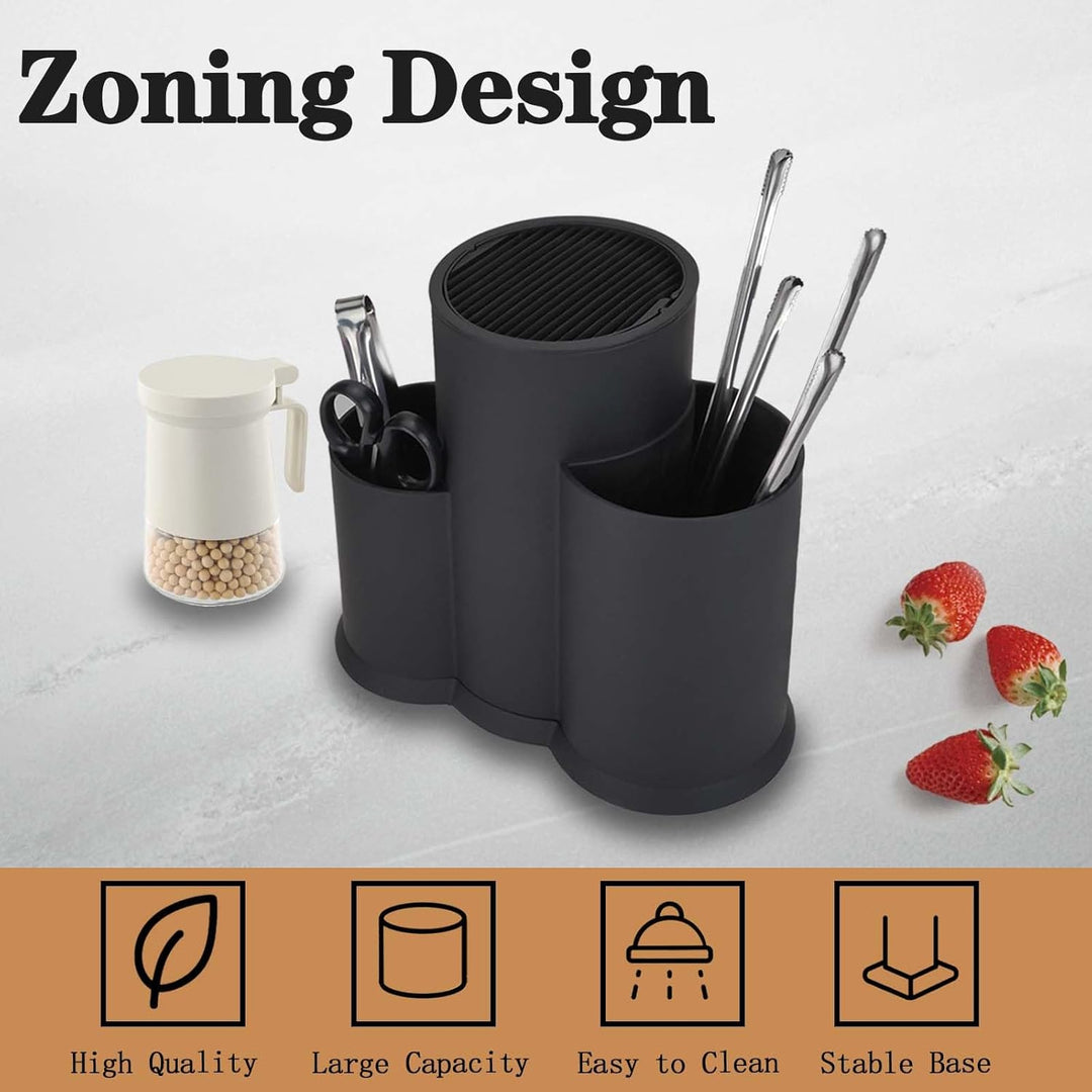 3 in 1 Messerblock Ohne Messer, Universal Schwarz Runder Messerblockhalter unbestückt mit Utensilien