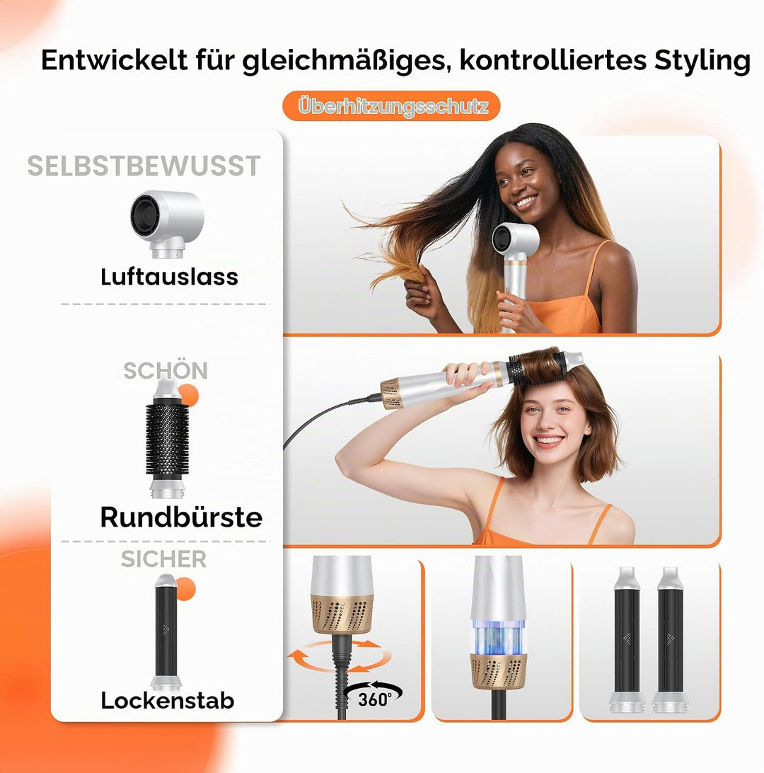 Hairstyler 5 in 1, Haarstyler Hair Styler Set 1000W Multistyler Haare mit Ionen Haartrockner Rundbür