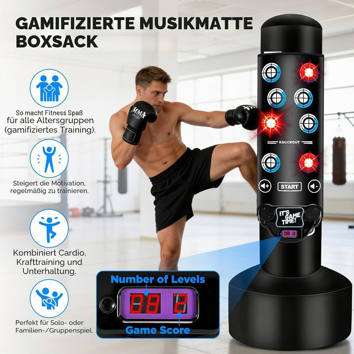 NZQXJXZ Verbesserter Boxsack Stehend mit interaktiver Musikmatte, 175cm Boxsack Erwachsene mit Punkt