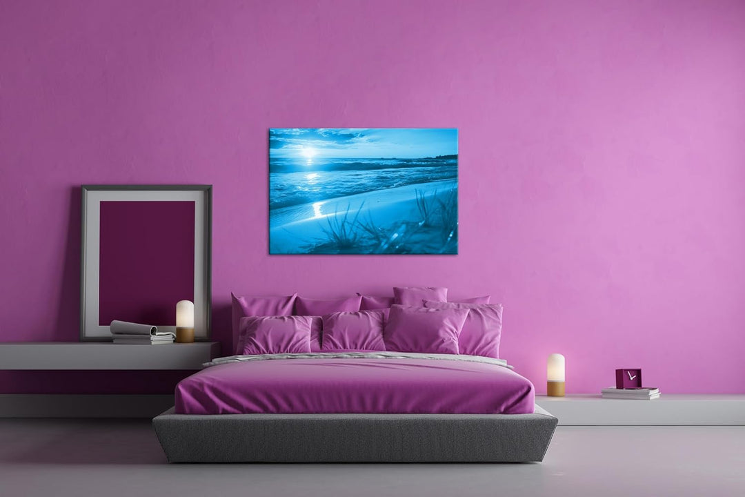 deyoli Sonnenuntergang am Wasser Format 80x60 Effekt: Monocrome Blau als Leinwandbild, Motiv fertig