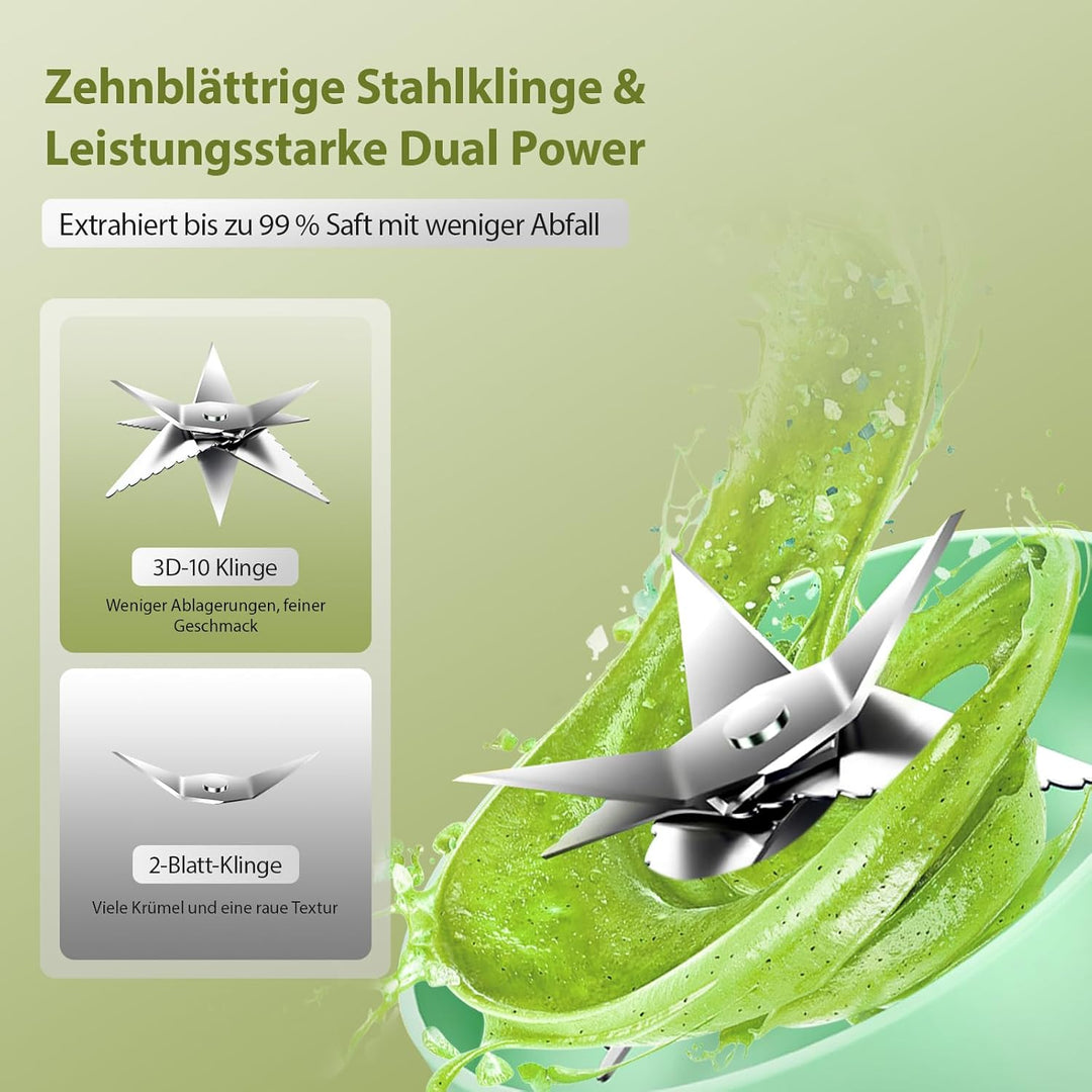 【Upgraded】Fine Life Pro Wiederaufladbarer Elektrischer Entsafter, 1200ML Tragbarer Mixer für Gemüse&