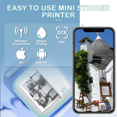 Mini Drucker, Handy Sticker Drucker Fotodrucker für Smartphone für Foto Memo Etikettenlisten, mit 5