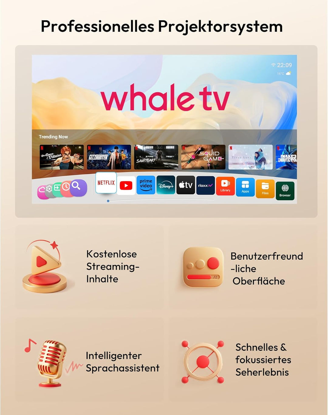 Smart Beamer N6 Pro: Kompatibel mit Netflix& Autofokus mit 4K-Unterstützung und 1080P Full HD, WiFi