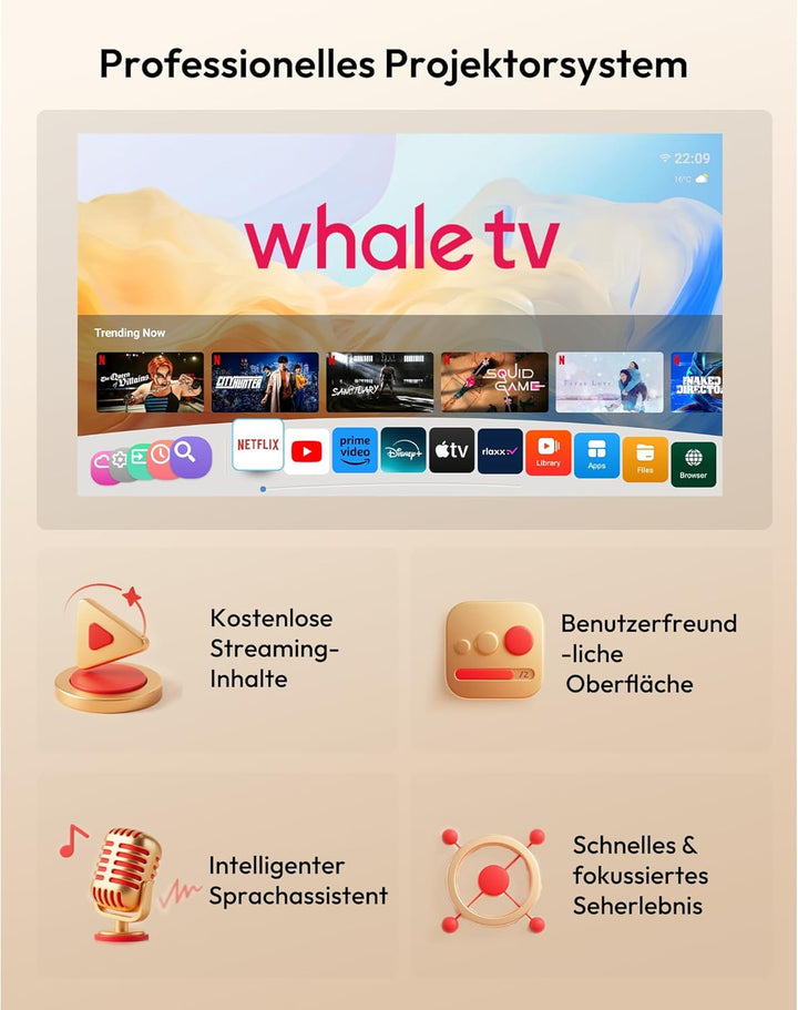 Smart Beamer N6 Pro: Kompatibel mit Netflix& Autofokus mit 4K-Unterstützung und 1080P Full HD, WiFi