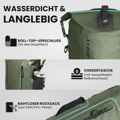 Nordlight Wasserdichter Rucksack Roll Top 25L - Hybrid 25" | Dry Bag Rucksack mit 15 Zoll Laptopfach